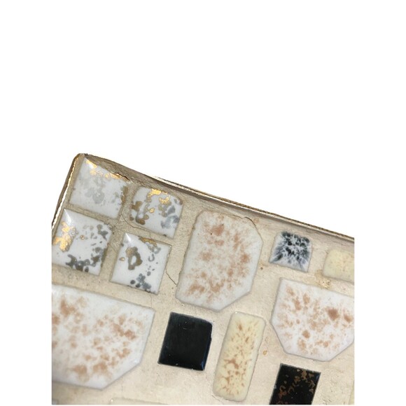 Large Vintage Mosaic  Tile  platter, White Red Black Gold square tiles MCM - Picture 13 of 16